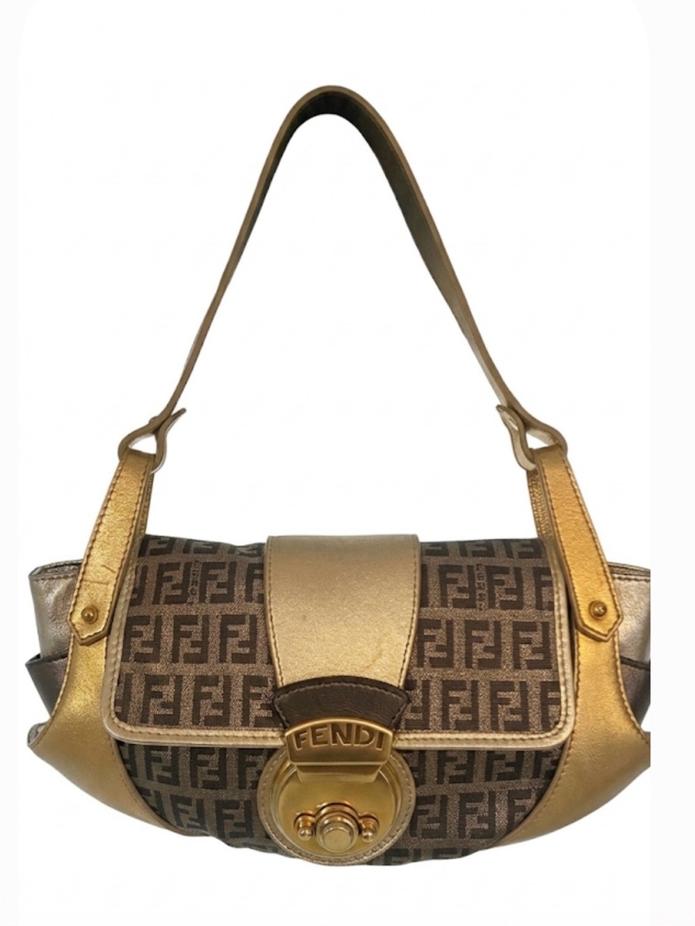 Fendi Vintage Compilation Zucca Monogram Metallic Canvas Baguette Circa 2004
